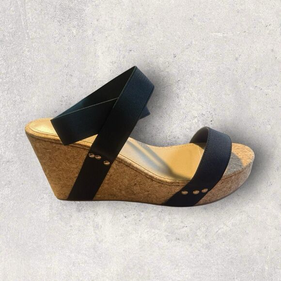 Justfab Good Times Only Women's Sandals Wedge Heel Black Size 10-BNIB - Picture 1 of 10